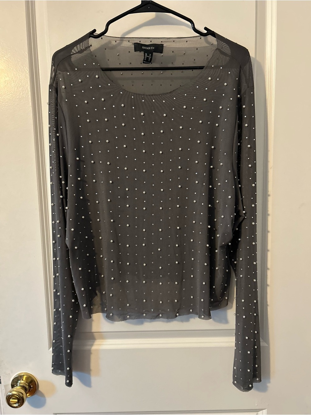 Forever 21 Plus Size Pearl and Rhinestone Sheer Top